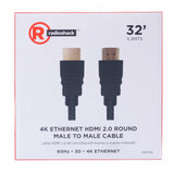 RadioShack HDMI 2.0 4K Round Cable with Ethernet Male to Male - 9.8m 1503269 32 Feet