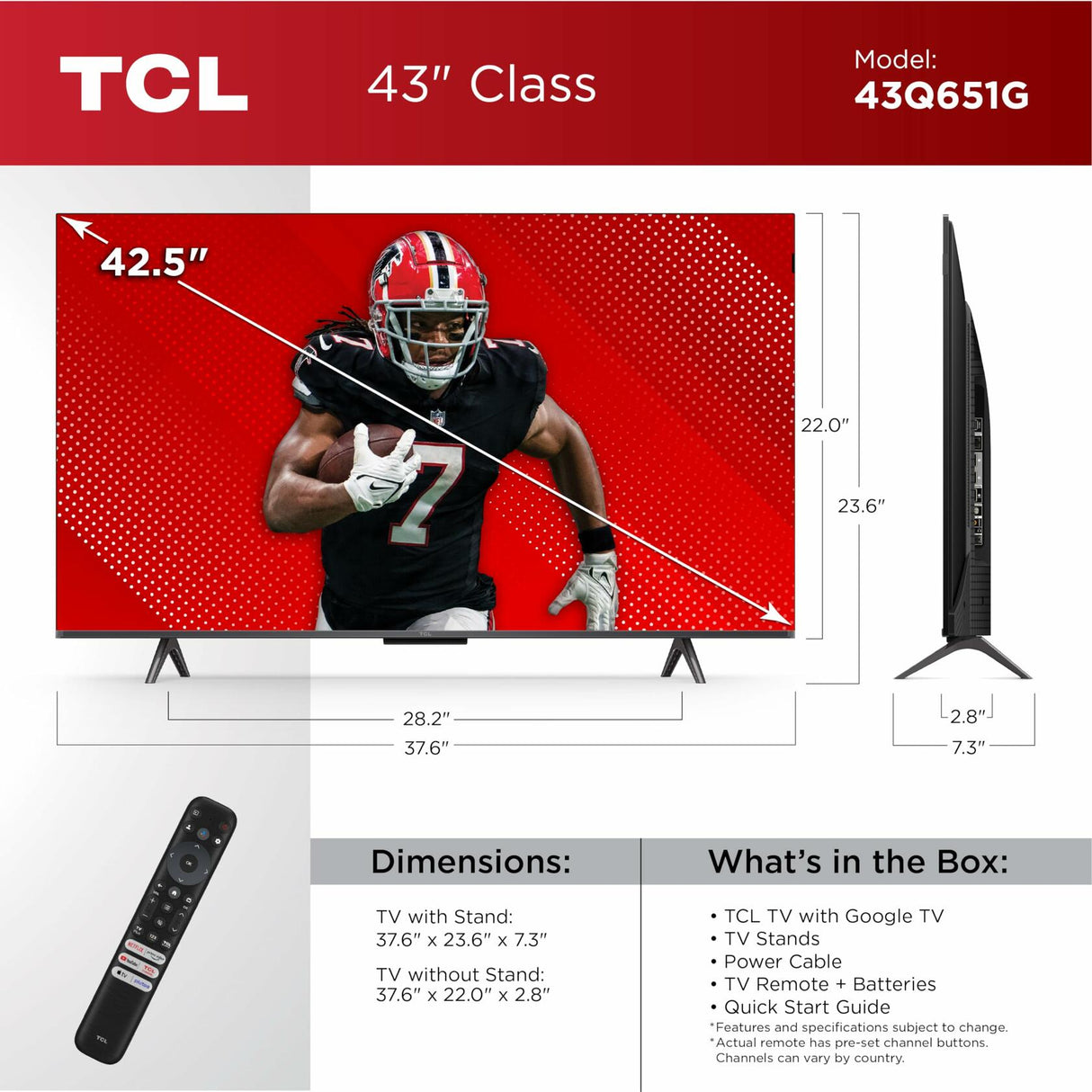 TCL 43-Inch Q65 QLED 4K UHD Smart TV with Google TV (43Q651G, 2024 Model) Dolby Vision, Dolby Atmos, HDR Pro+, Game Accelerator Enhanced Gaming, Voice Remote, Works with Alexa, Streaming Television