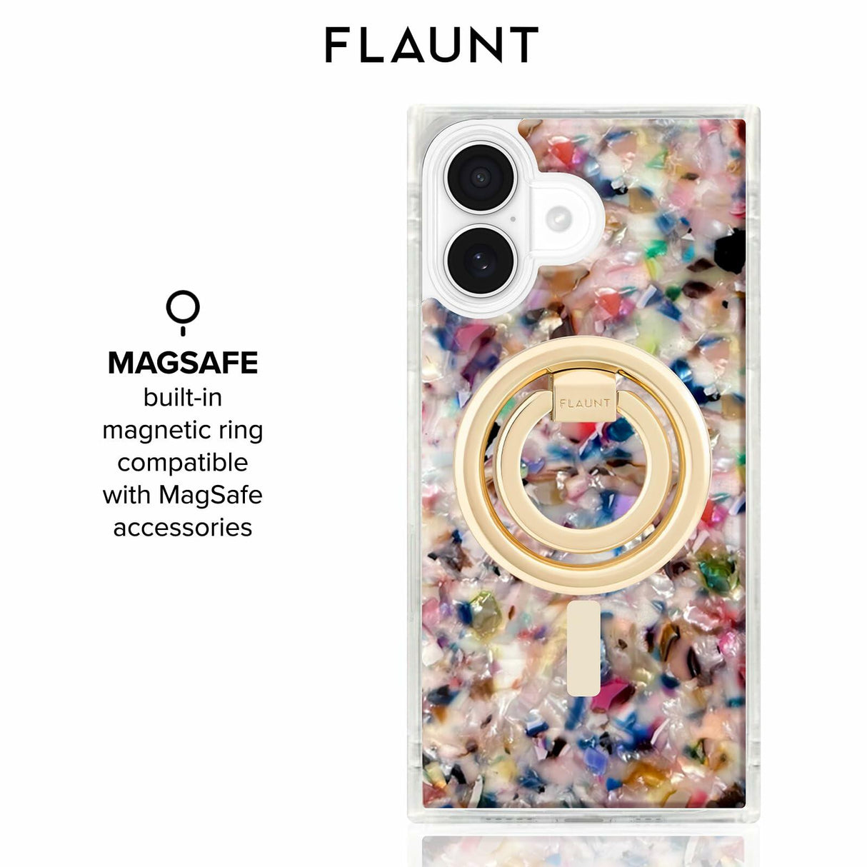 Flaunt - Square MagSafe Case for Apple iPhone 17 - Rainbow Confetti Tortoise Shell