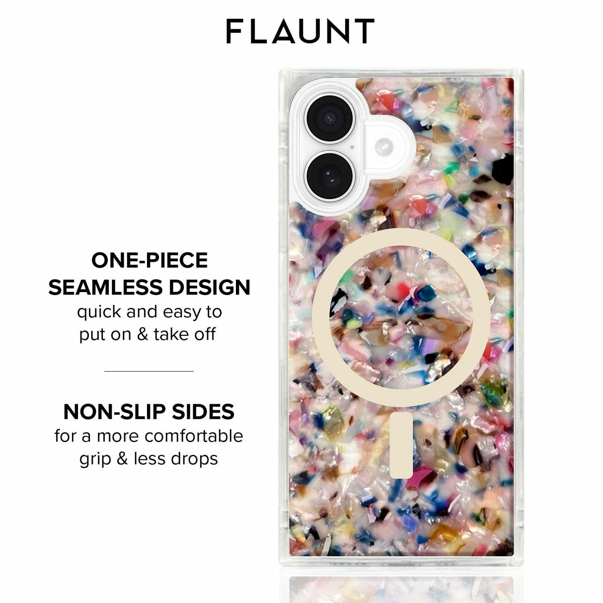 Flaunt - Square MagSafe Case for Apple iPhone 17 - Rainbow Confetti Tortoise Shell