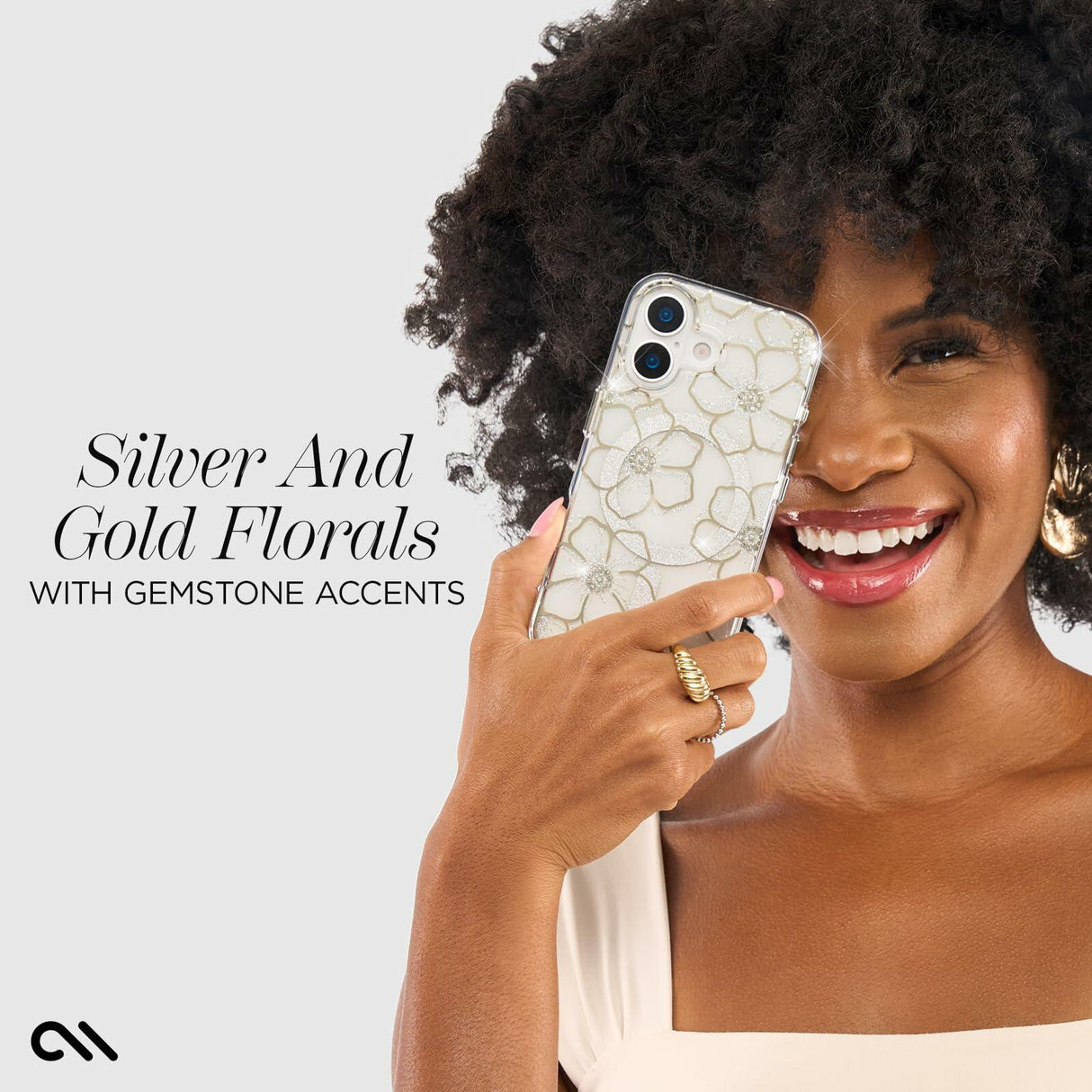 Case-Mate - Floral Gems MagSafe Case for Apple iPhone 17 - Gold