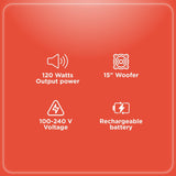 RadioShack 15-inch 20,000 RMS Speaker with Lights, FM Radio, and Rechargeable Battery 4001945