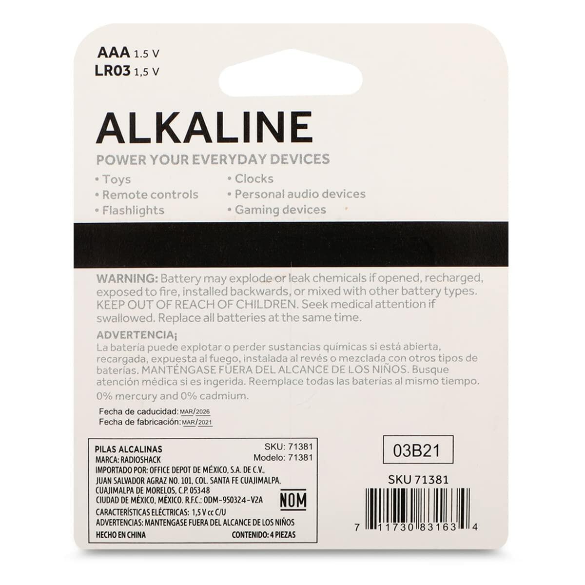 RadioShack Alkaline Batteries AAA / 2302215 / 4 Pack