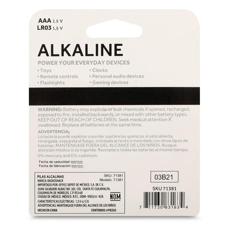 RadioShack Alkaline Batteries AAA / 2302215 / 4 Pack