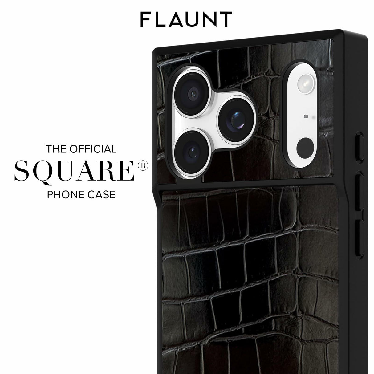 Flaunt Official Square Protective Case - Compatible with iPhone 17 Pro Max - Compatible with MagSafe & Wireless Charging - Drop-Tested & Shockproof - (Black Crocodile)