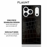 Flaunt Official Square Protective Case - Compatible with iPhone 17 Pro Max - Compatible with MagSafe & Wireless Charging - Drop-Tested & Shockproof - (Black Crocodile)