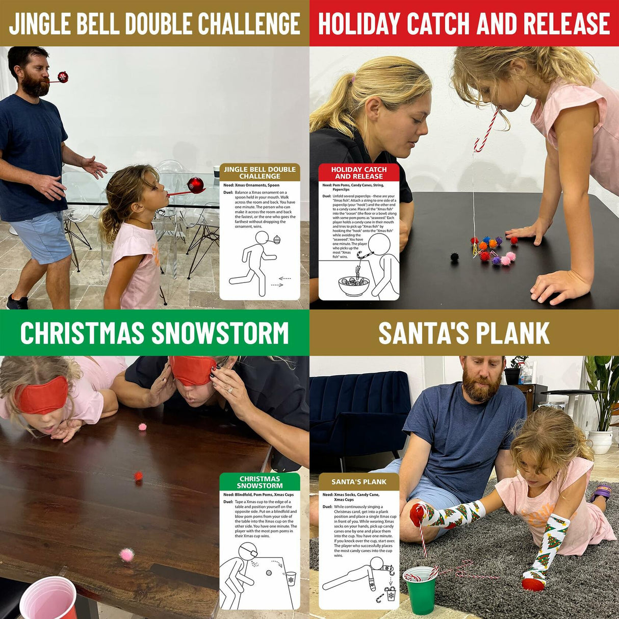 Funwares 24 Days of Christmas Games - Complete Advent Calendar, Christmas-Themed Minute to Win It Challenges for Kids, Teens & Families, 2-12 Players, Ready to Play Right Out of the Box!