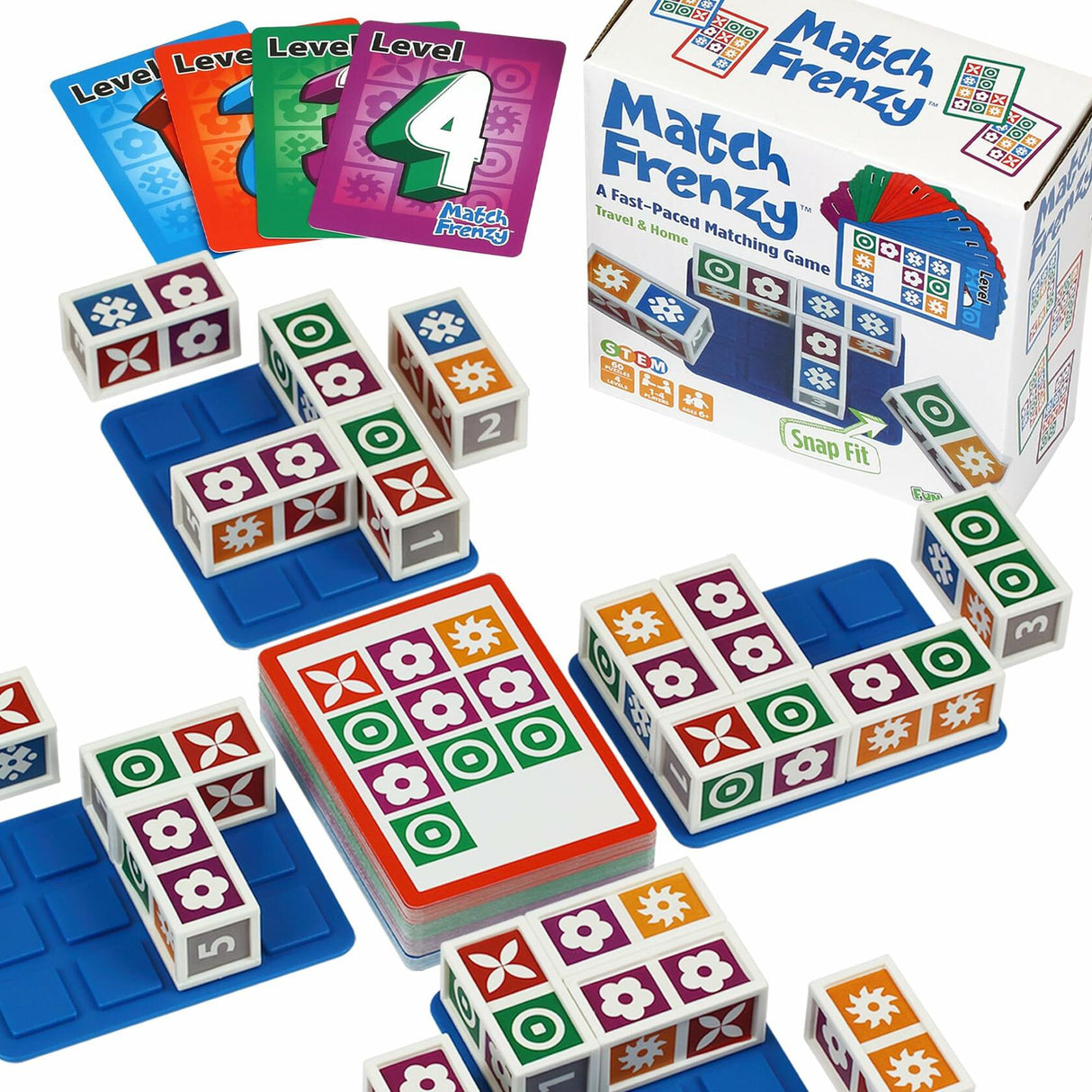 Funwares Match Frenzy: Portable Pattern Matching Puzzle Game, Family Mini Board Games, Perfect for Travel & Home Play, Road Trip Activities for Kids and Adults, Quick Set-Up - 4-Player
