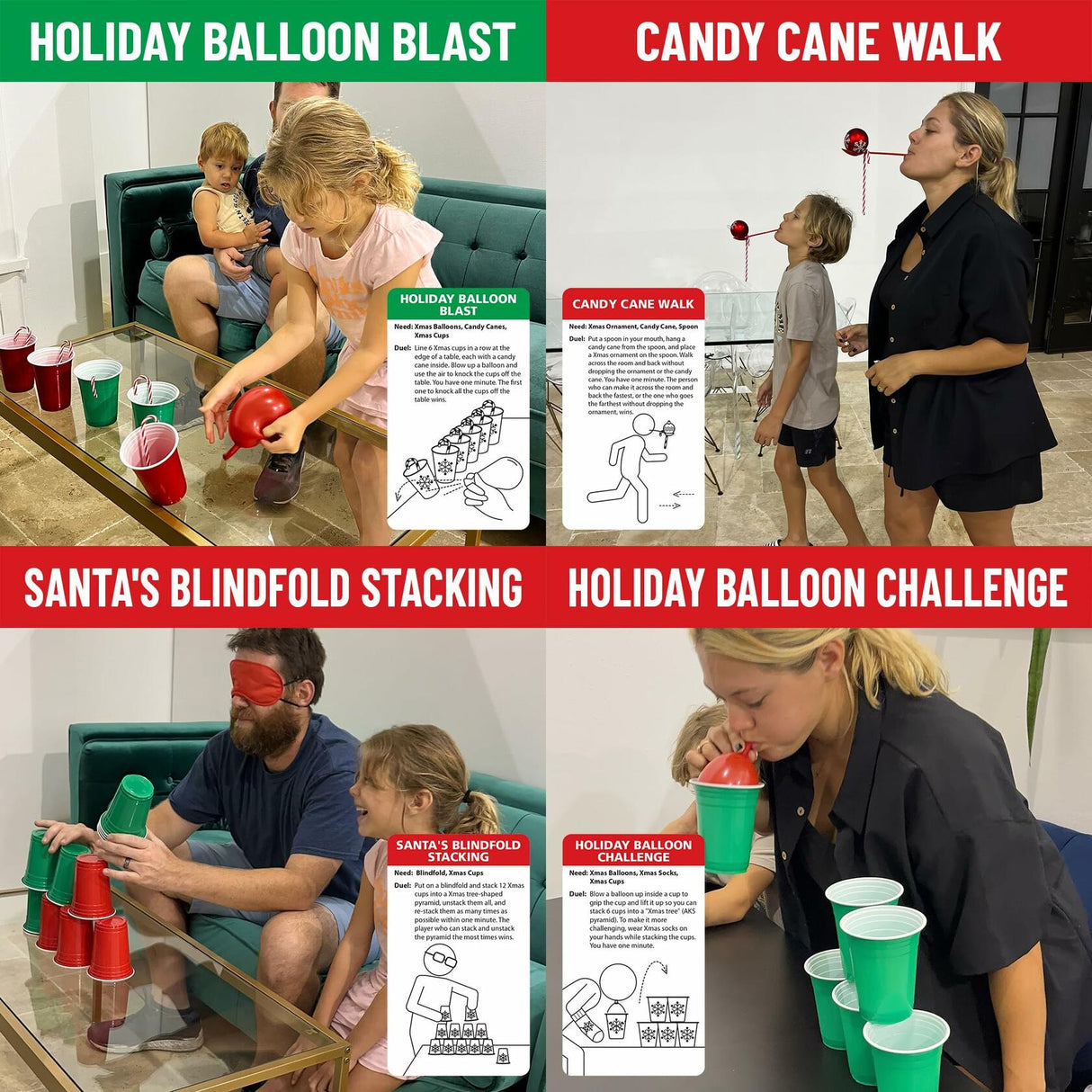 Funwares 24 Days of Christmas Games - Complete Advent Calendar, Christmas-Themed Minute to Win It Challenges for Kids, Teens & Families, 2-12 Players, Ready to Play Right Out of the Box!
