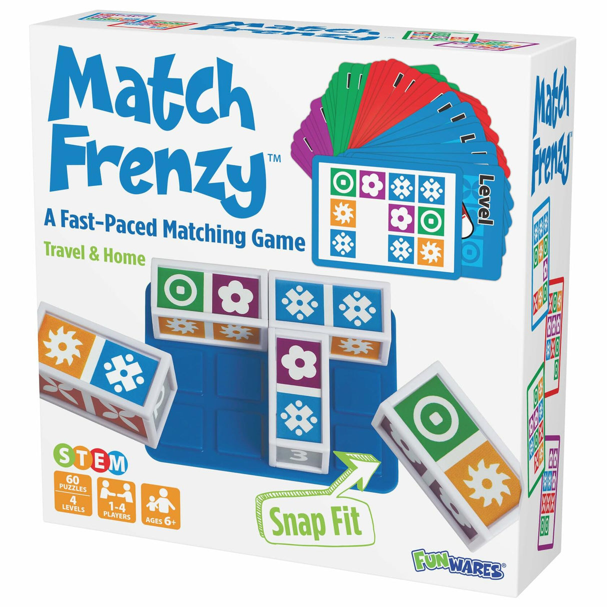 Funwares Match Frenzy: Portable Pattern Matching Puzzle Game, Family Mini Board Games, Perfect for Travel & Home Play, Road Trip Activities for Kids and Adults, Quick Set-Up - 4-Player