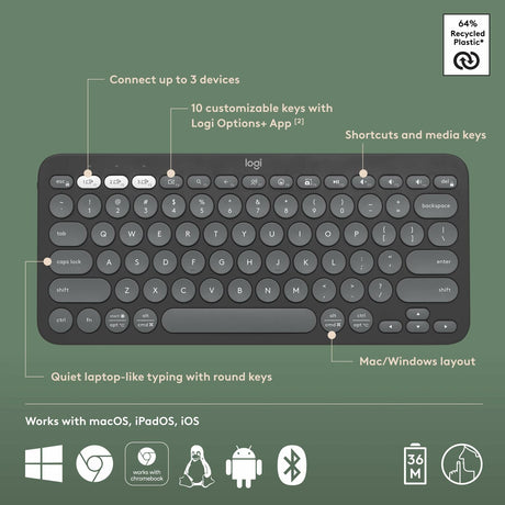 Logitech PEBBLE KEYS 2 K380S - TONAL GRAPHITE
