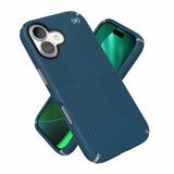 Speck PRESIDIO2 Grip for iPhone 17 Case, MagSafe-Compatible, Slim Protective Case, DEEP SEA/Silver Metallic/Spell Blue