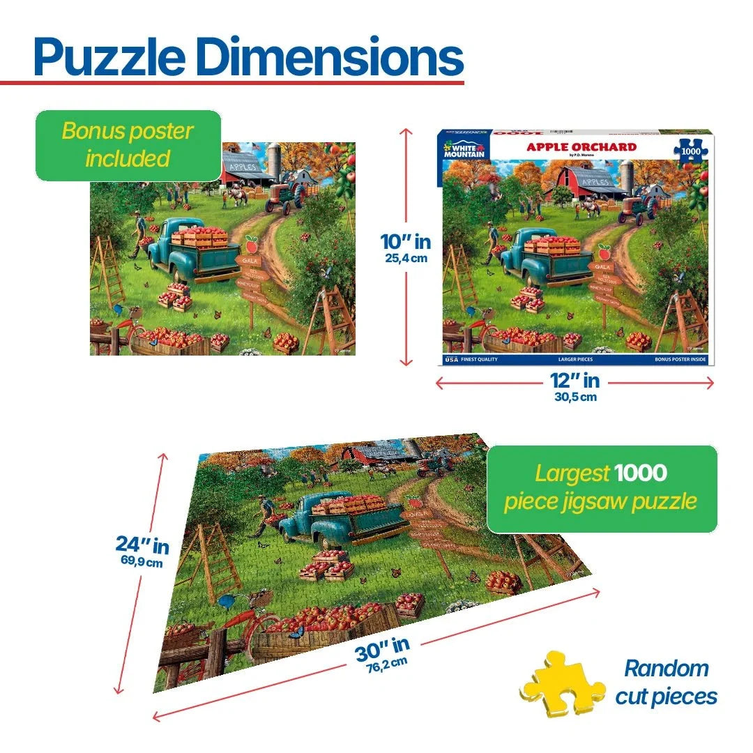 Apple Orchard 1000 piece jigsaw puzzle by White Mountain Puzzles, finished size 24 x 30 inches