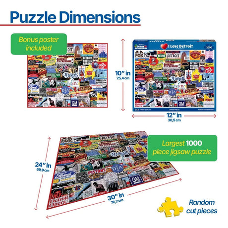 I Love Detroit 1000 piece jigsaw puzzle by White Mountain Puzzles, finished size 24 x 30 inches
