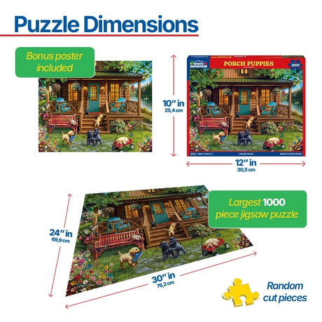 Porch Puppies 1000 piece jigsaw puzzle by White Mountain Puzzles, finished size 24 x 30 inches