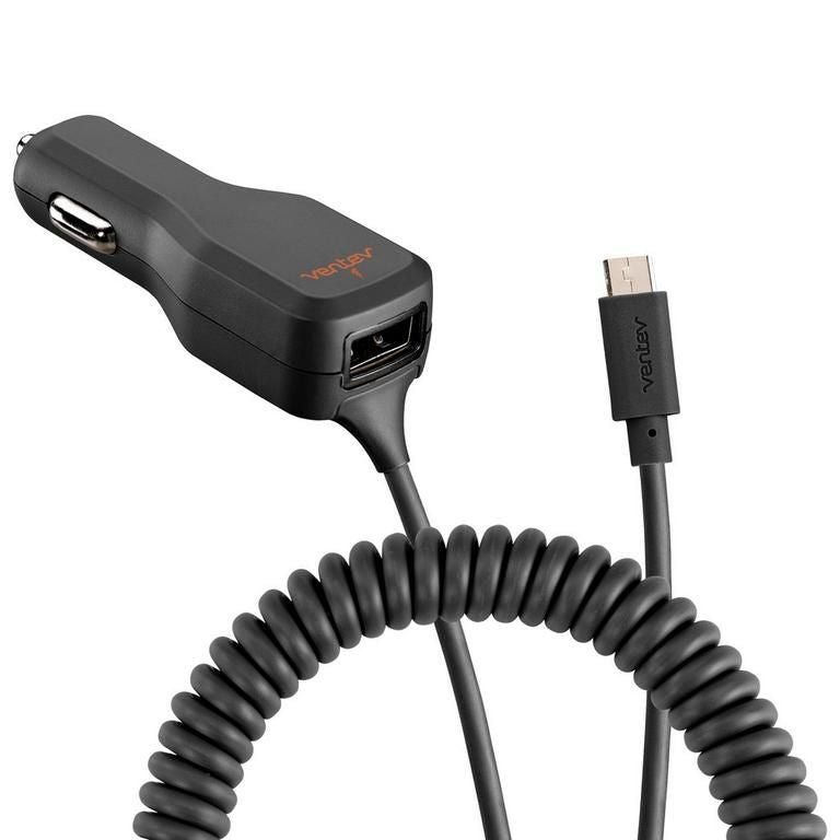 Ventev - 17w Dashport R2340c Dual Car Charger With Usb A And Connected Micro Usb Cable - Gray