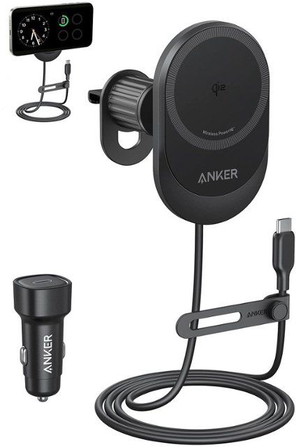 Anker - Qi2 15w Sliding Vent Car Mount Charger With 25w Car Charger - Black