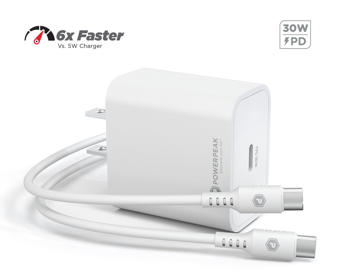 PowerPeak ULTRAFAST 30W PPS High Speed USB C Wall Charger with Type C 6 ft cable -White - image 1
