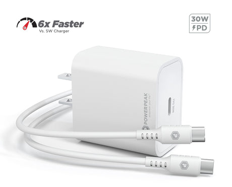 PowerPeak ULTRAFAST 30W PPS High Speed USB C Wall Charger with Type C 6 ft cable -White - image 1