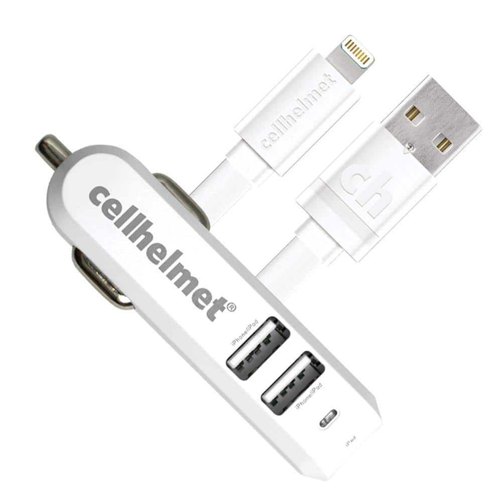 Cellhelmet - Three Port Car Charger 4.8a With Apple Lightning Cable 3ft - White