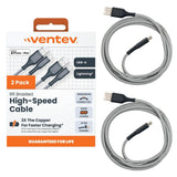 2 Pack Braided Cables - Usb A To Lightning