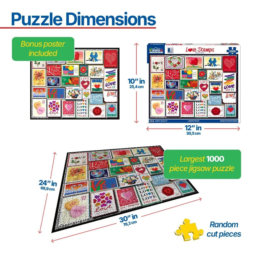White Mountain Puzzles - Love Stamps - 1000 Piece Jigsaw Puzzle - view 3