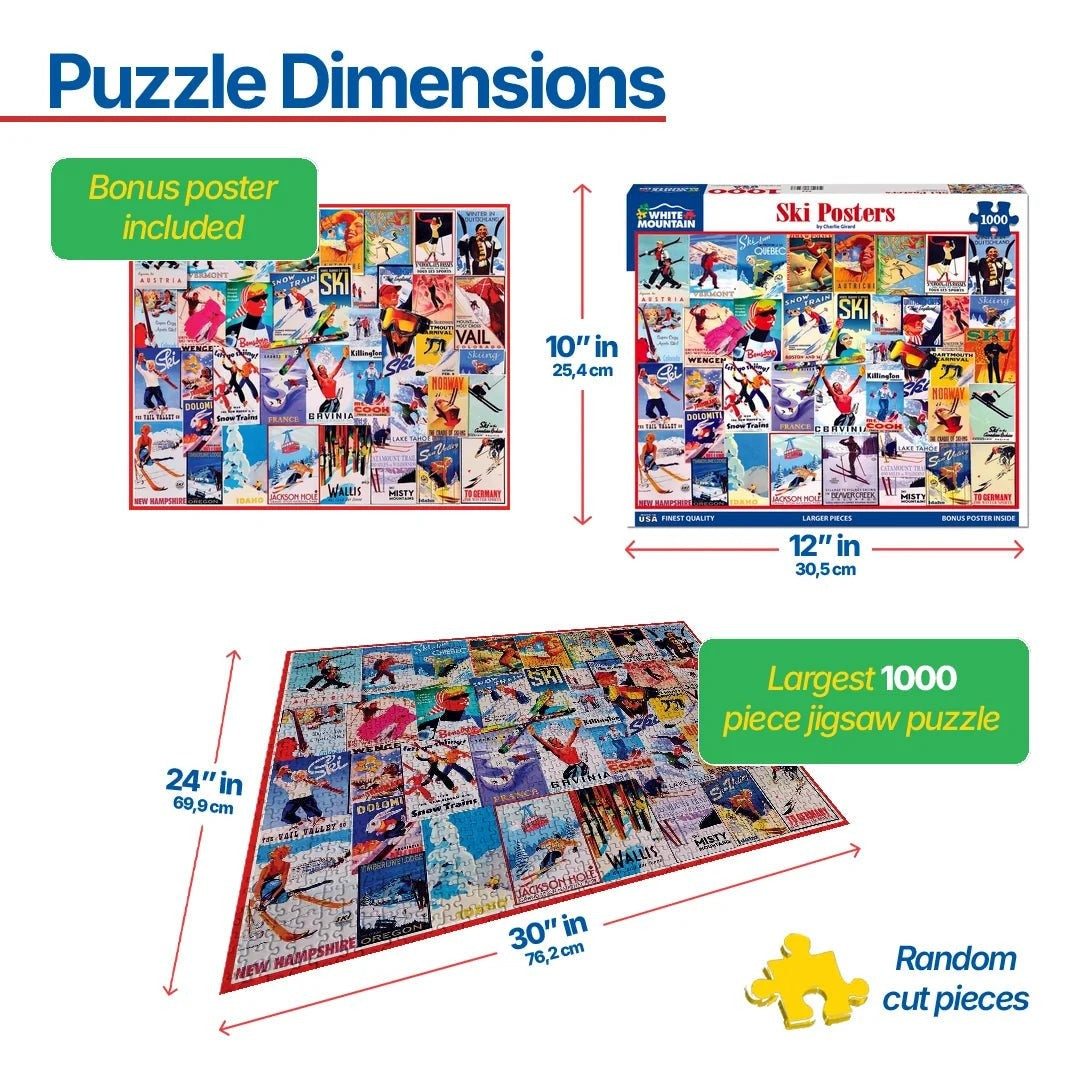 White Mountain Puzzles - Ski Posters - 1000 Piece Jigsaw Puzzle - view 3