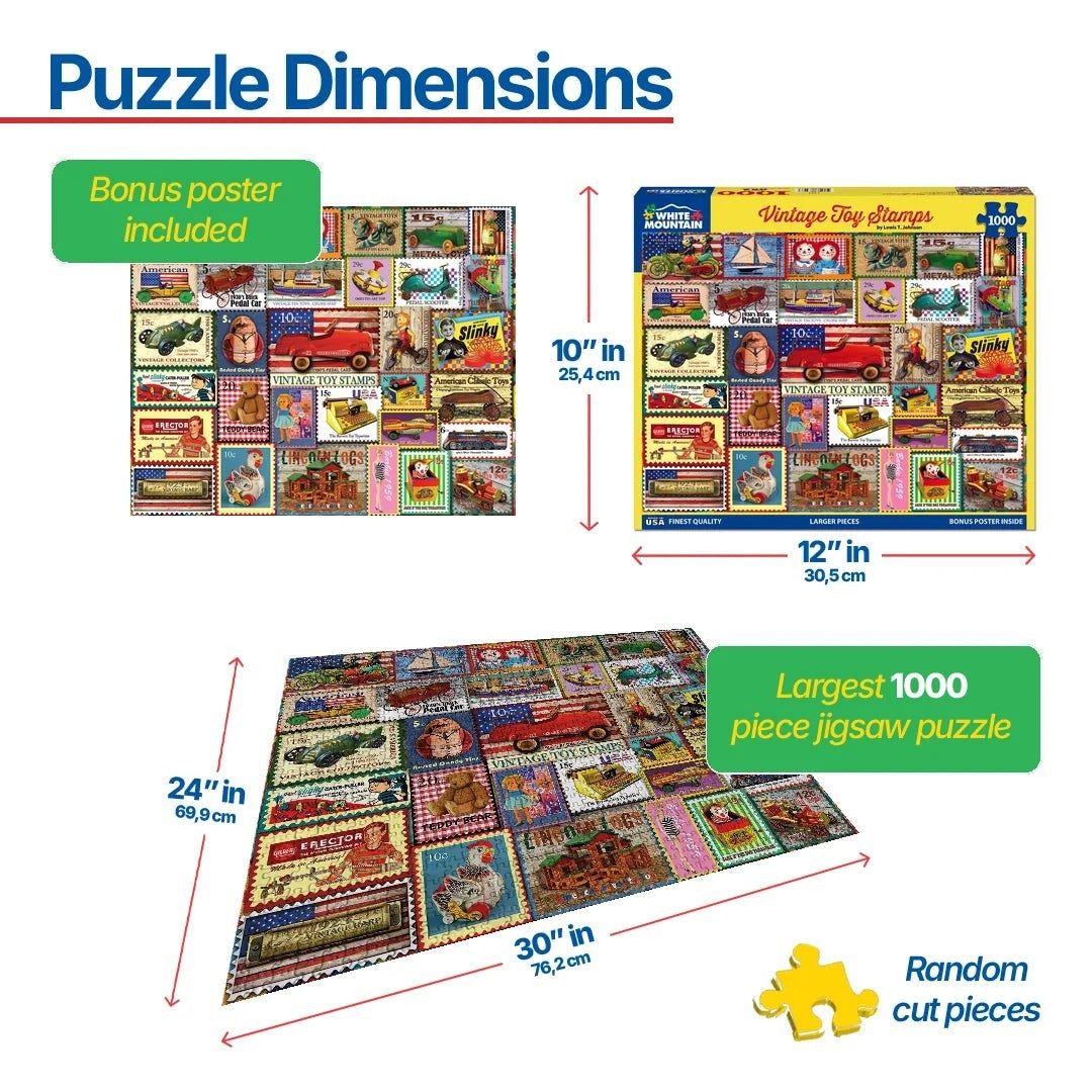 White Mountain Puzzles - Vintage Toy Stamps - 1000 Piece Jigsaw Puzzle - view 3